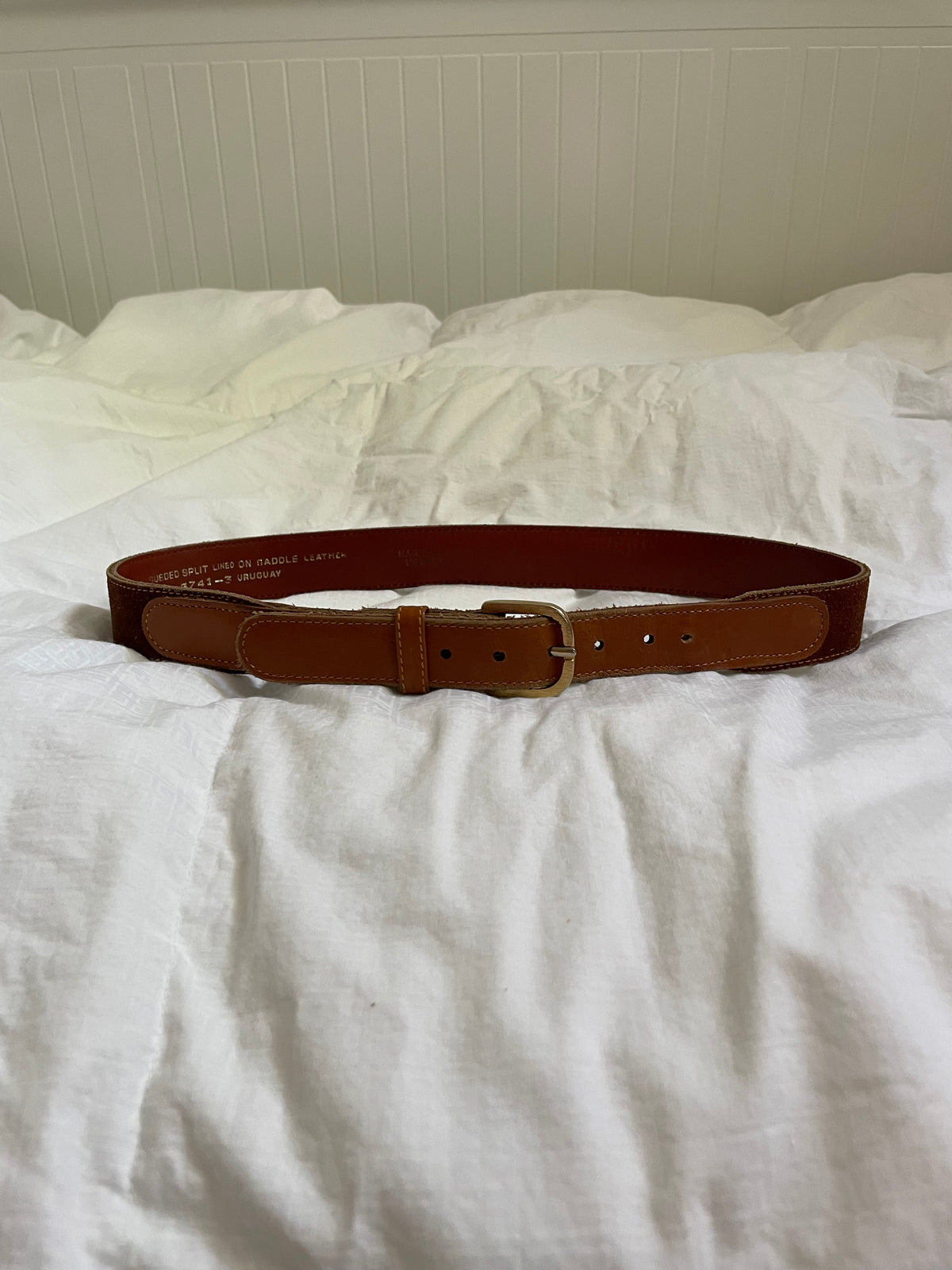 Vintage Uruguay Brown Suede & Saddle Leather Belt – S/M 28–31.5”