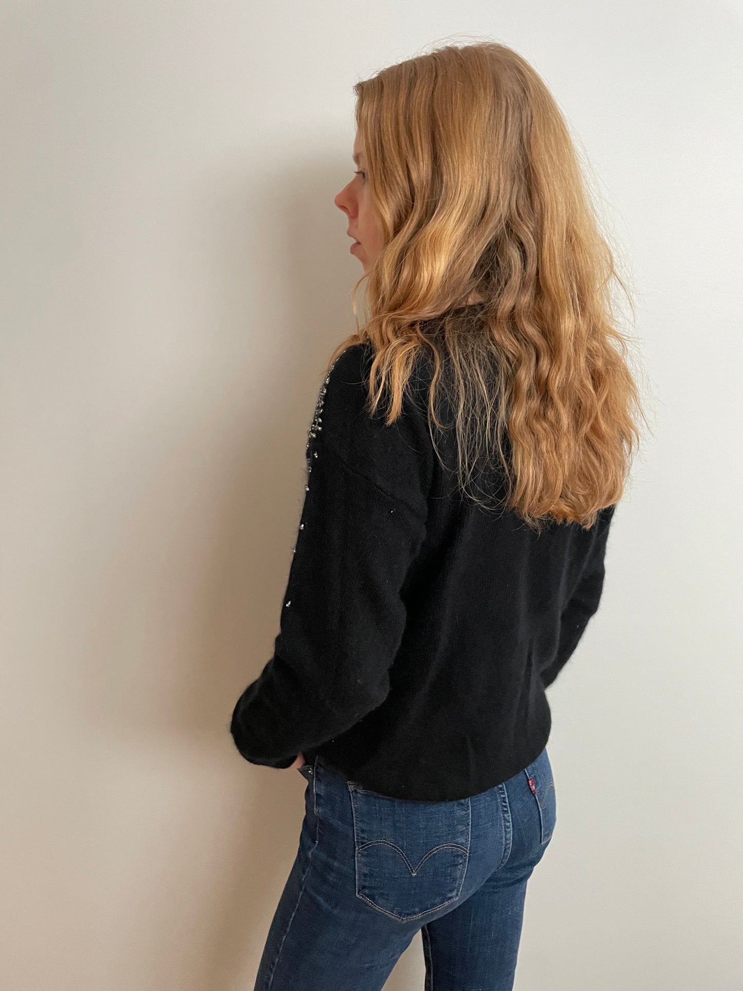 Rino Rossi Embellished Sequin Black Wool-Blend Sweater – Medium