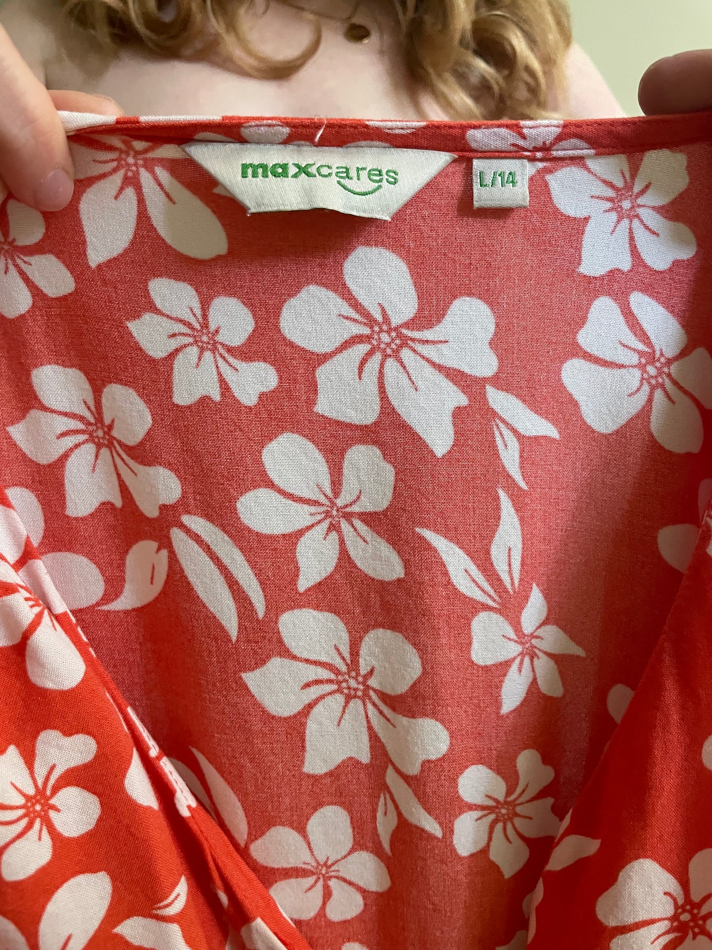Maxcares Coral Tropical Floral Button Front Midi Dress - Large