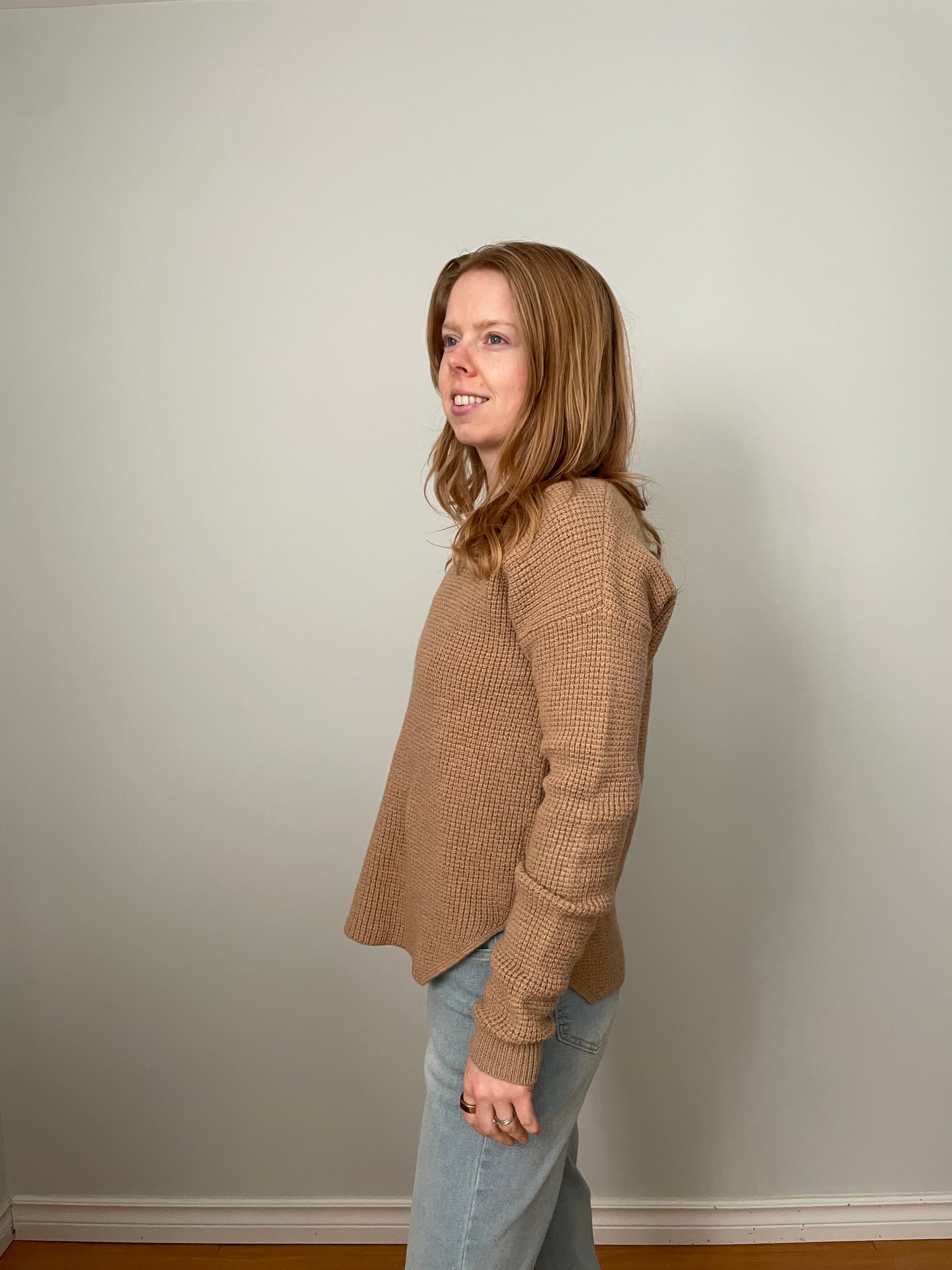 Wilfred Free Camel 100% Merino Wool Waffle Knit Sweater - Medium