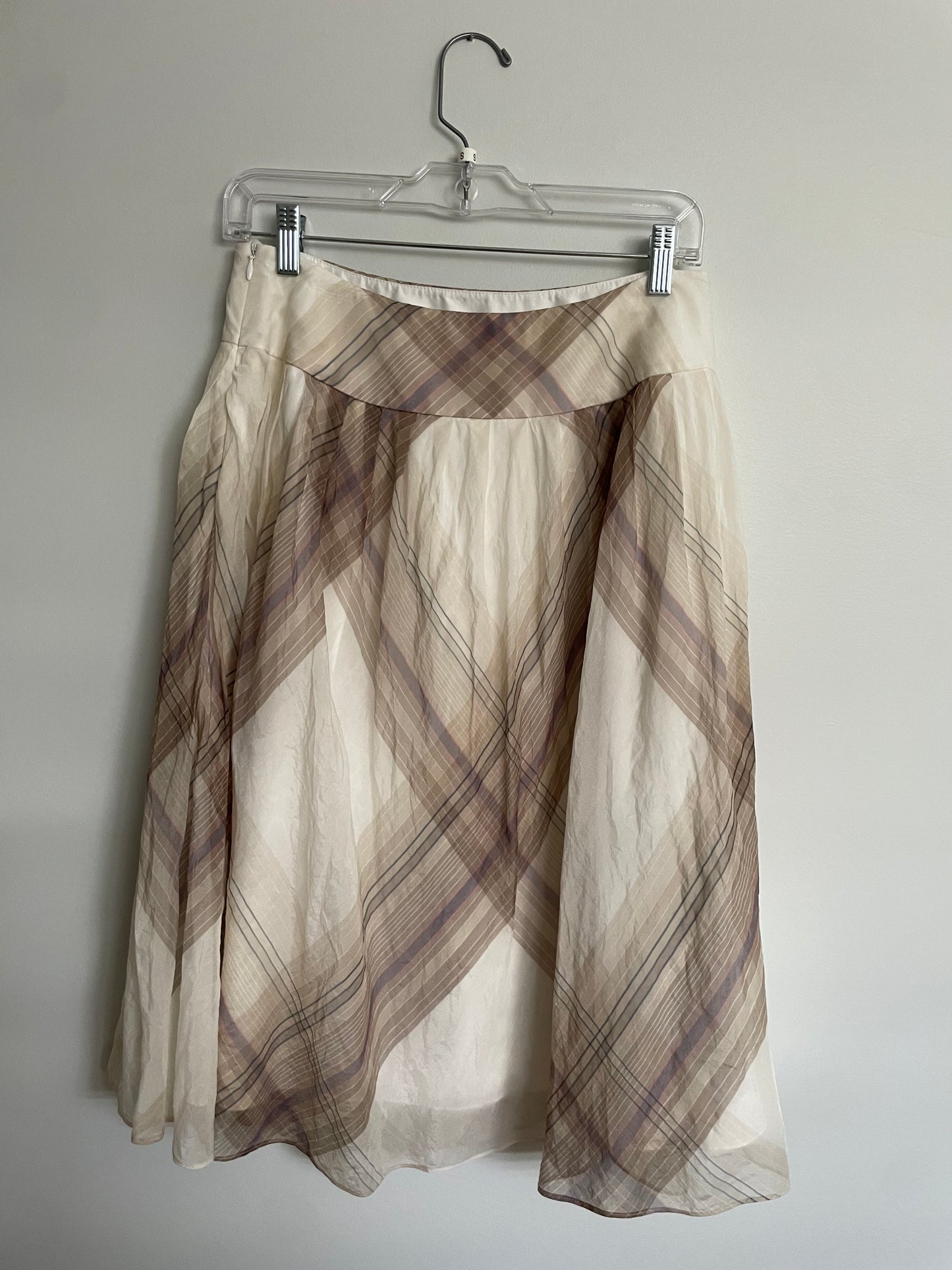 Talbots Petites Cream Plaid Pure Silk Skirt - Small
