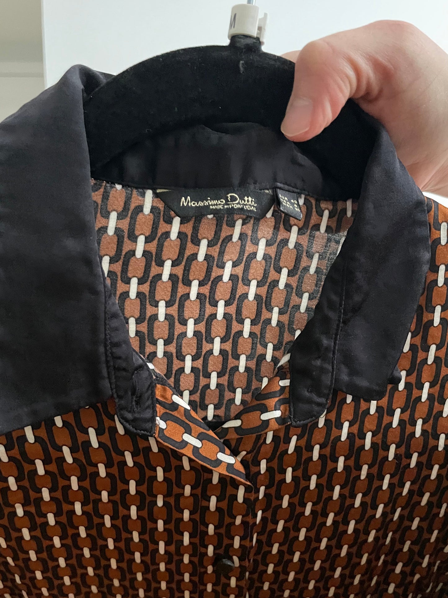 Massimo Dutti Brown Chain Print Blouse – Made in Portugal – Small