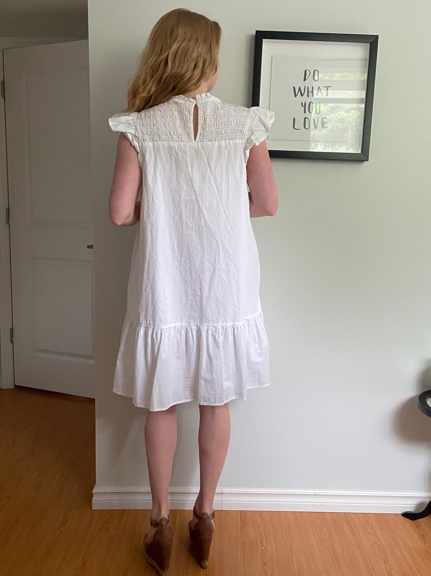 White Eyelet Ruffle Smocked Cotton Cutout Babydoll Dress - XL