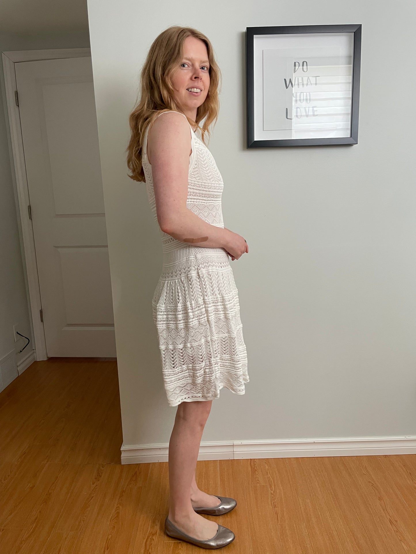 PHO Cream Textured Knit Sleeveless Fit & Flare Dress - Small