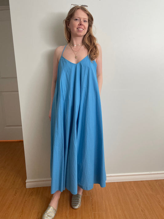 Banana Republic Cotton Tie-Back Full Skirt Midi Dress with Pockets – Size Medium