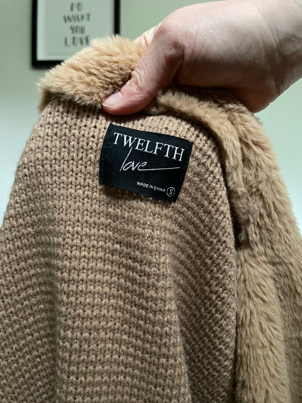 Twelfth Love Camel Faux-Suede Shearling Open-Front Coatigan – S/M
