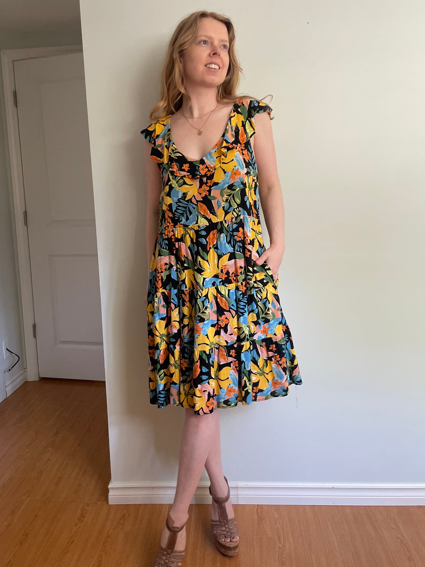 Tribal Femme Tropical Floral Tiered Dress - Medium