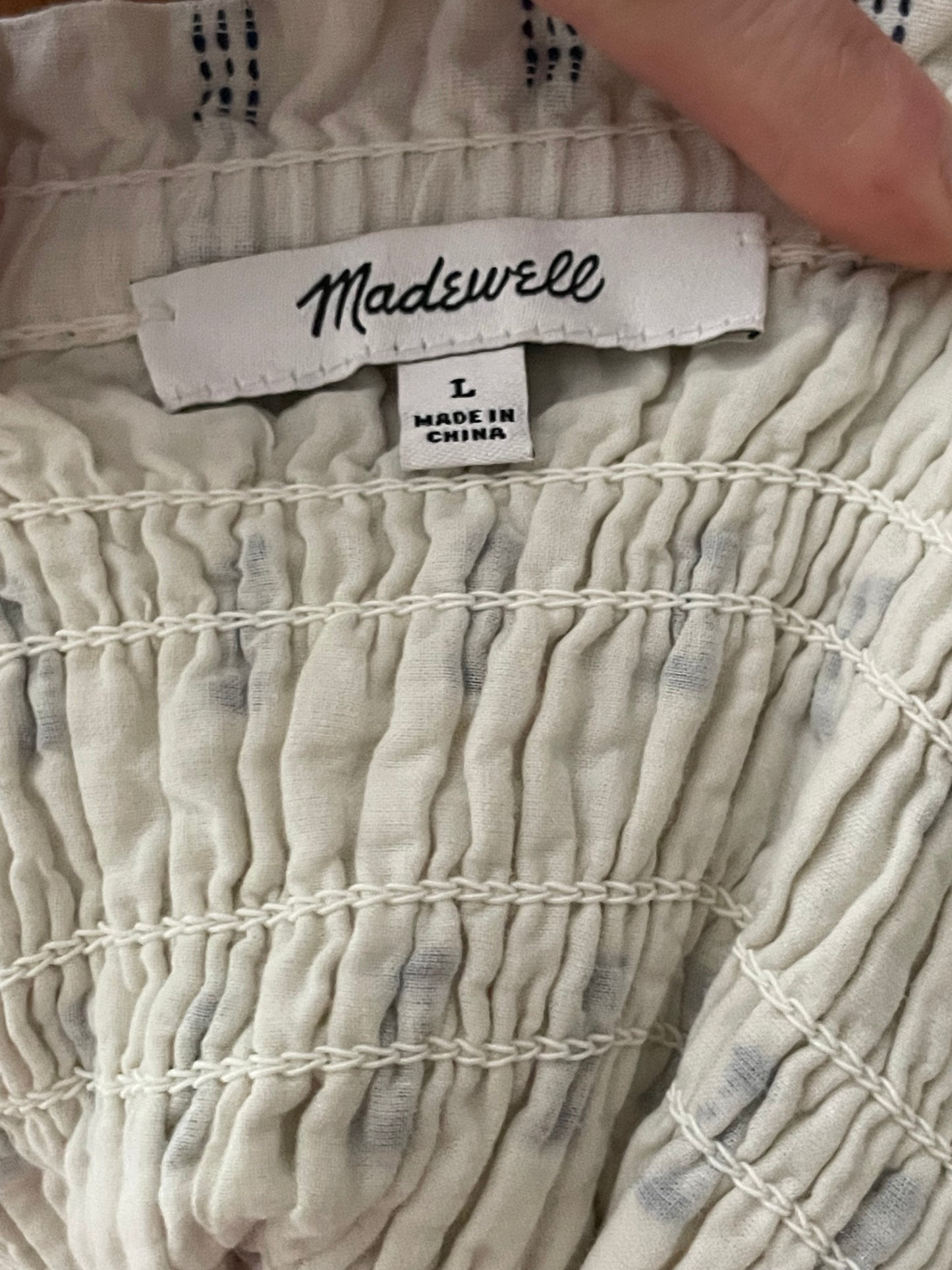 Madewell Cream Cotton Smocked Dress with Pockets | Size S-L