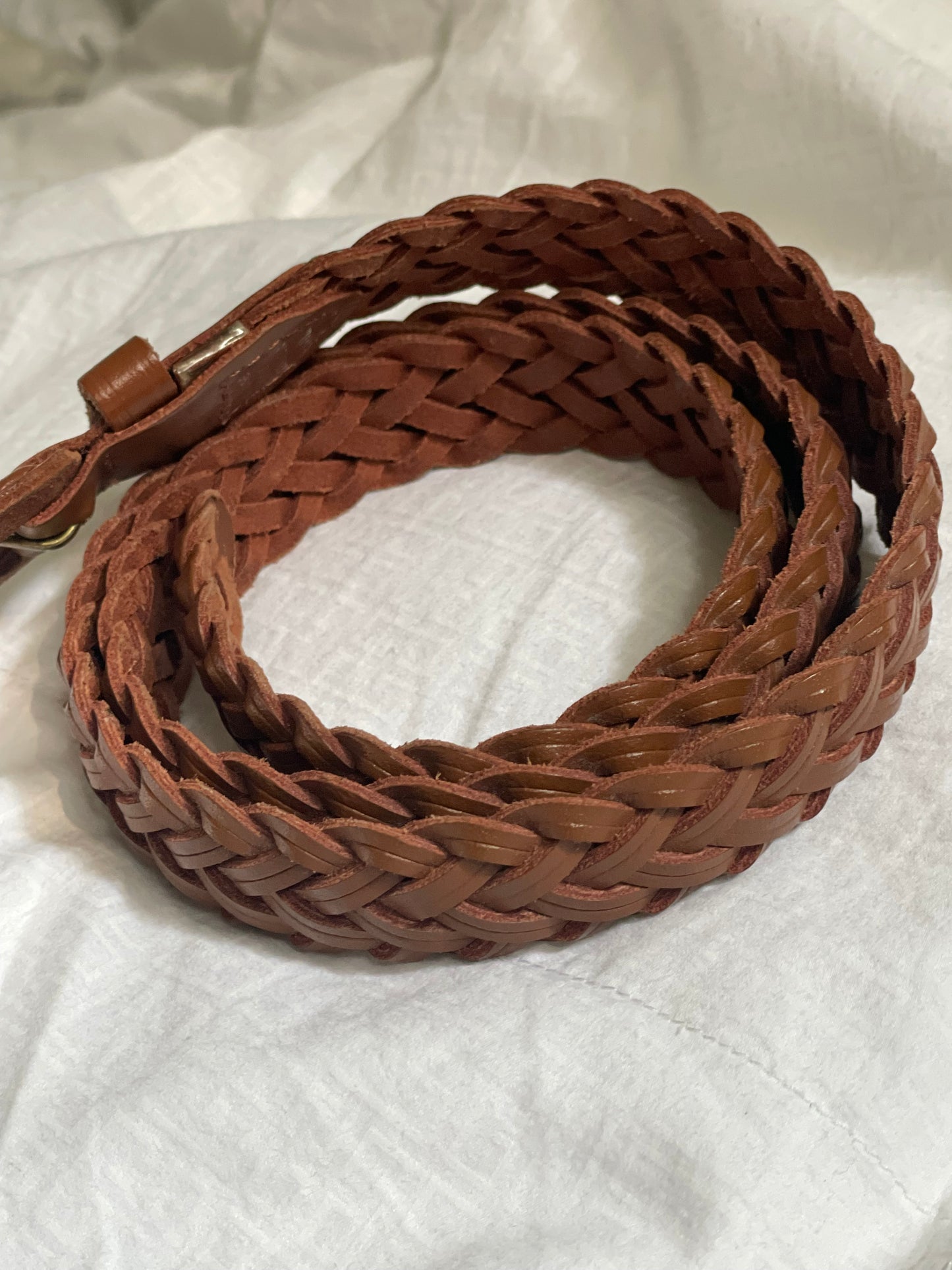 Vintage Brown Braided Genuine Leather Belt – Medium/Large