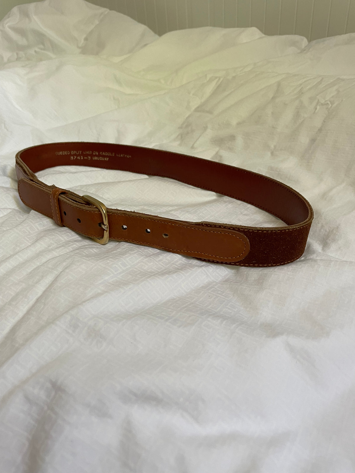 Vintage Uruguay Brown Suede & Saddle Leather Belt – S/M 28–31.5”