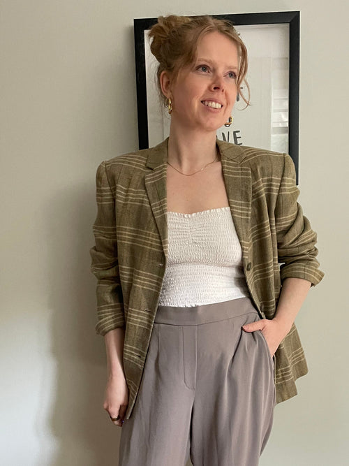 Jones New York Olive Plaid Linen Blend Blazer – Size 12