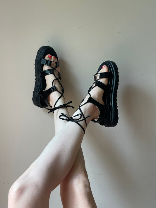 Strappy Black Platform Sandals – Size 39