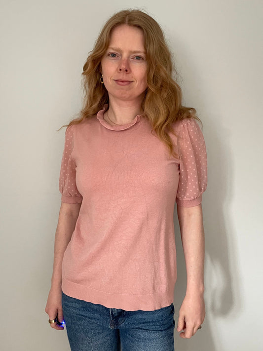 Adrianna Papell Blush Pink Dot Puff Sleeve Knit Top – Small / Medium