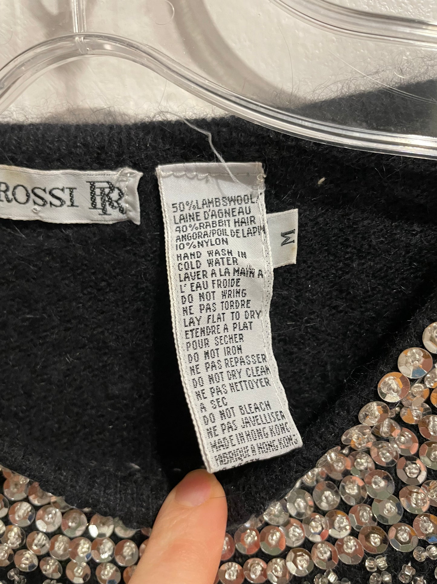 Rino Rossi Embellished Sequin Black Wool-Blend Sweater – Medium