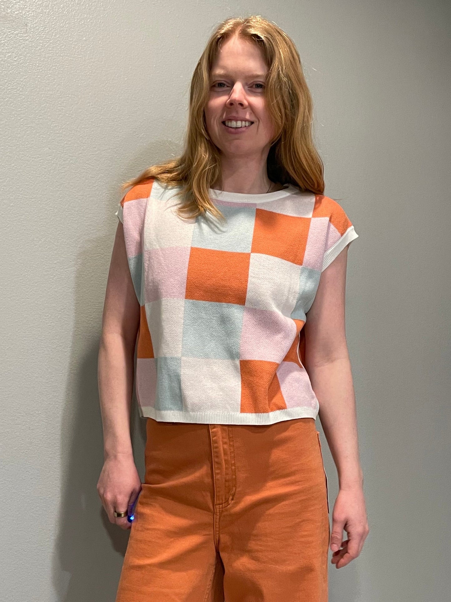 Saodimallsu Pastel Check Knit Short-Sleeve Top NWT – Small/ Medium/Large