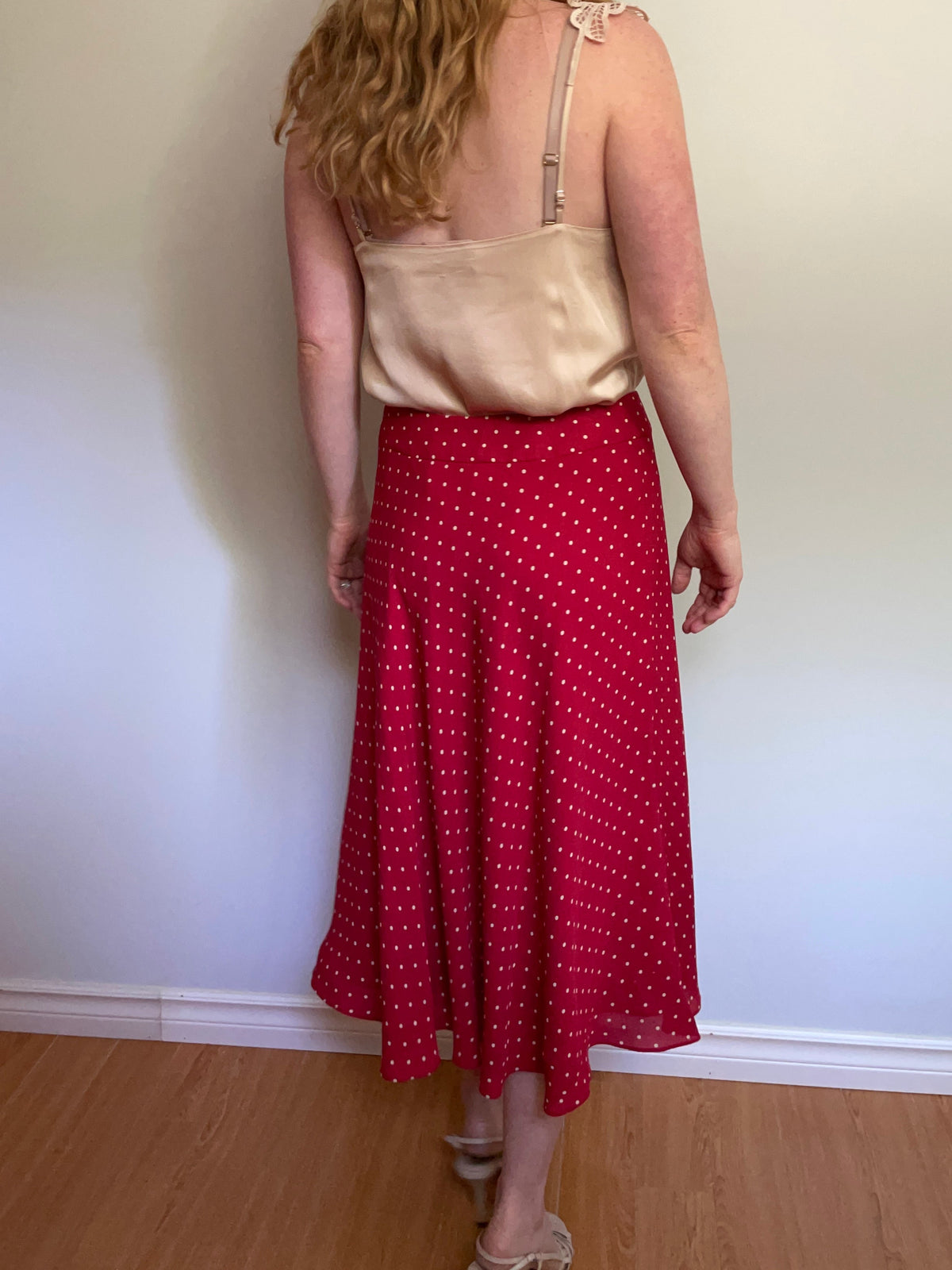 Jones New York Red Polka Dot Silk Midi Skirt – 8/Medium
