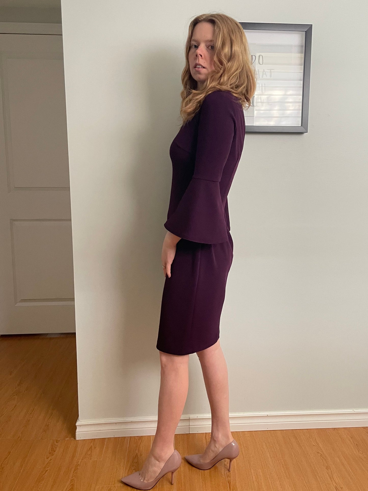Calvin Klein Deep Purple Bell 3/4 Sleeve Sheath Dress - Size 2