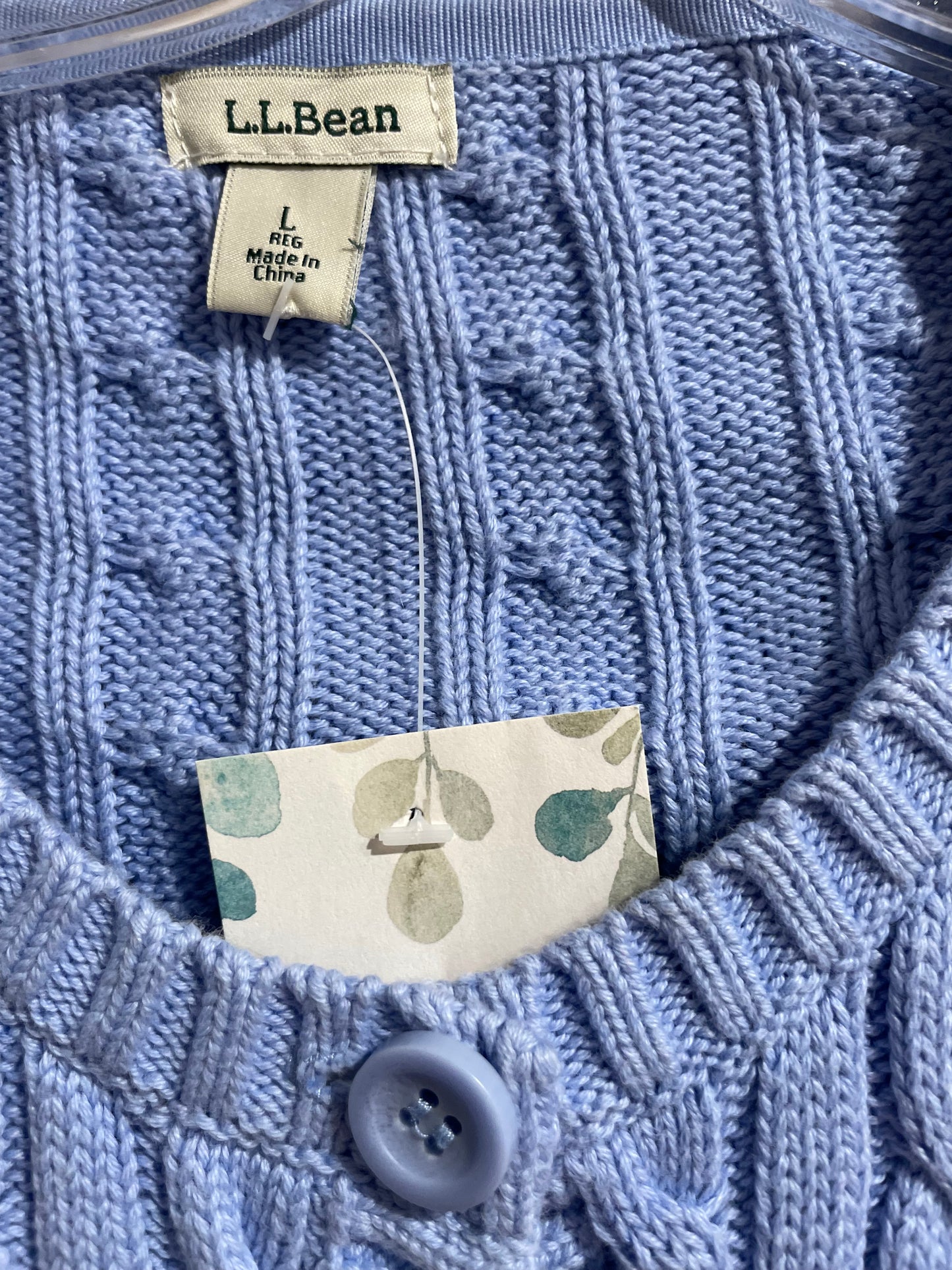 L.L. Bean Lilac Cable-Knit Cotton Cardigan Sweater – Large