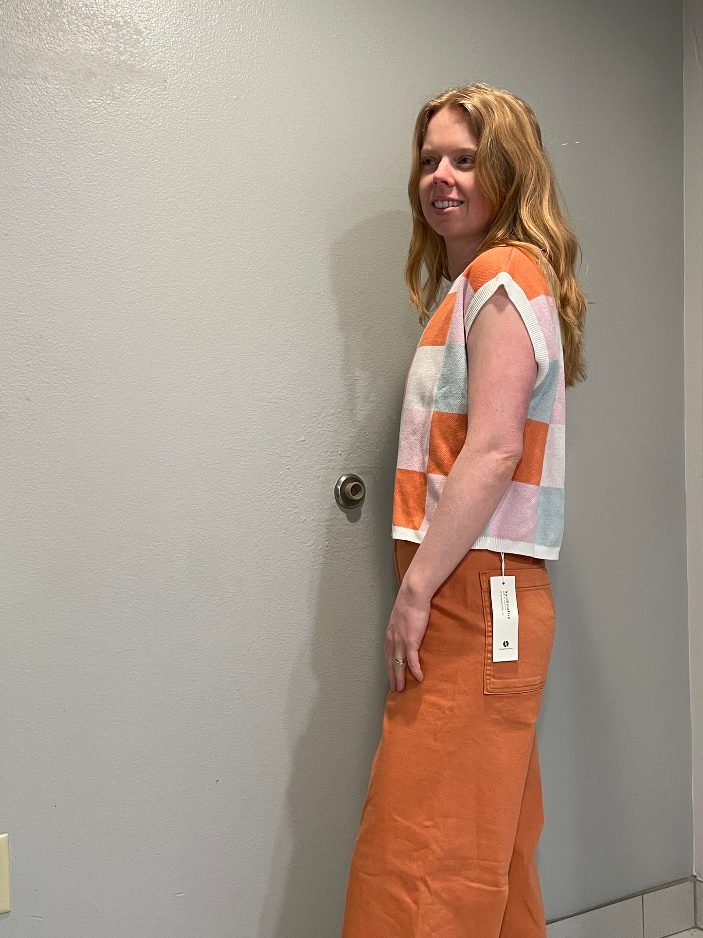 Saodimallsu Pastel Check Knit Short-Sleeve Top NWT – Small/ Medium/Large