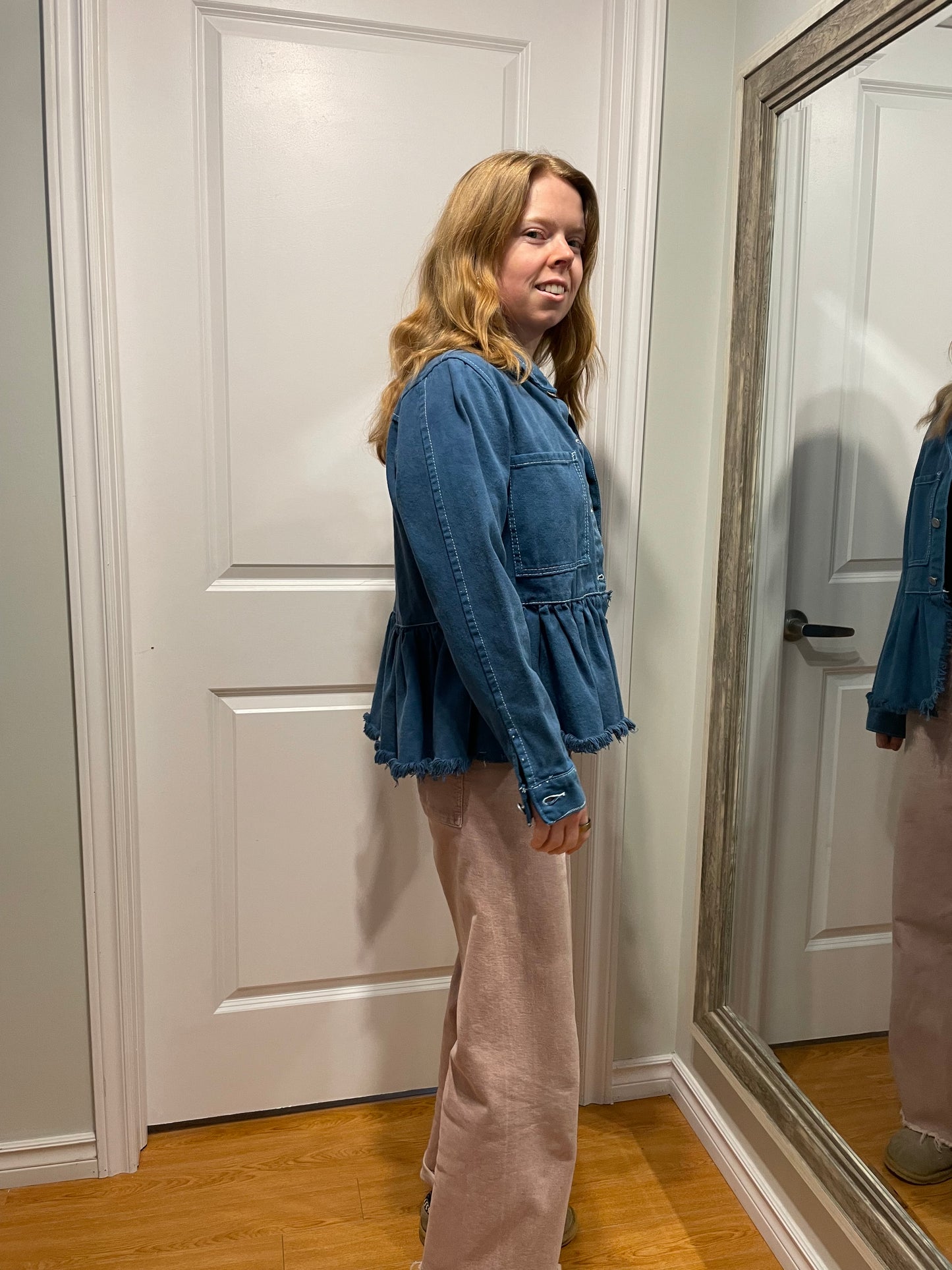 Mud Pie Blue Denim Peplum Jacket – Size Small