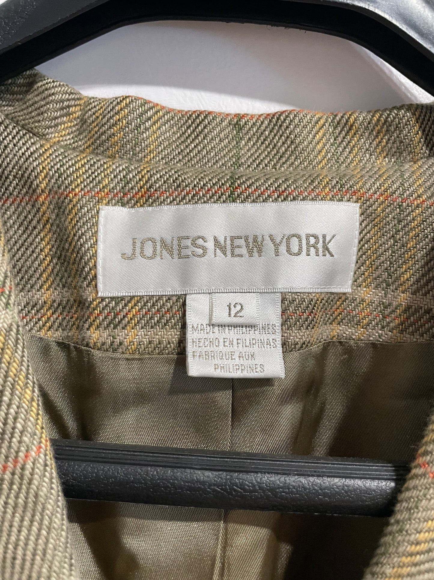 Jones New York Olive Plaid Linen Blend Blazer – Size 12
