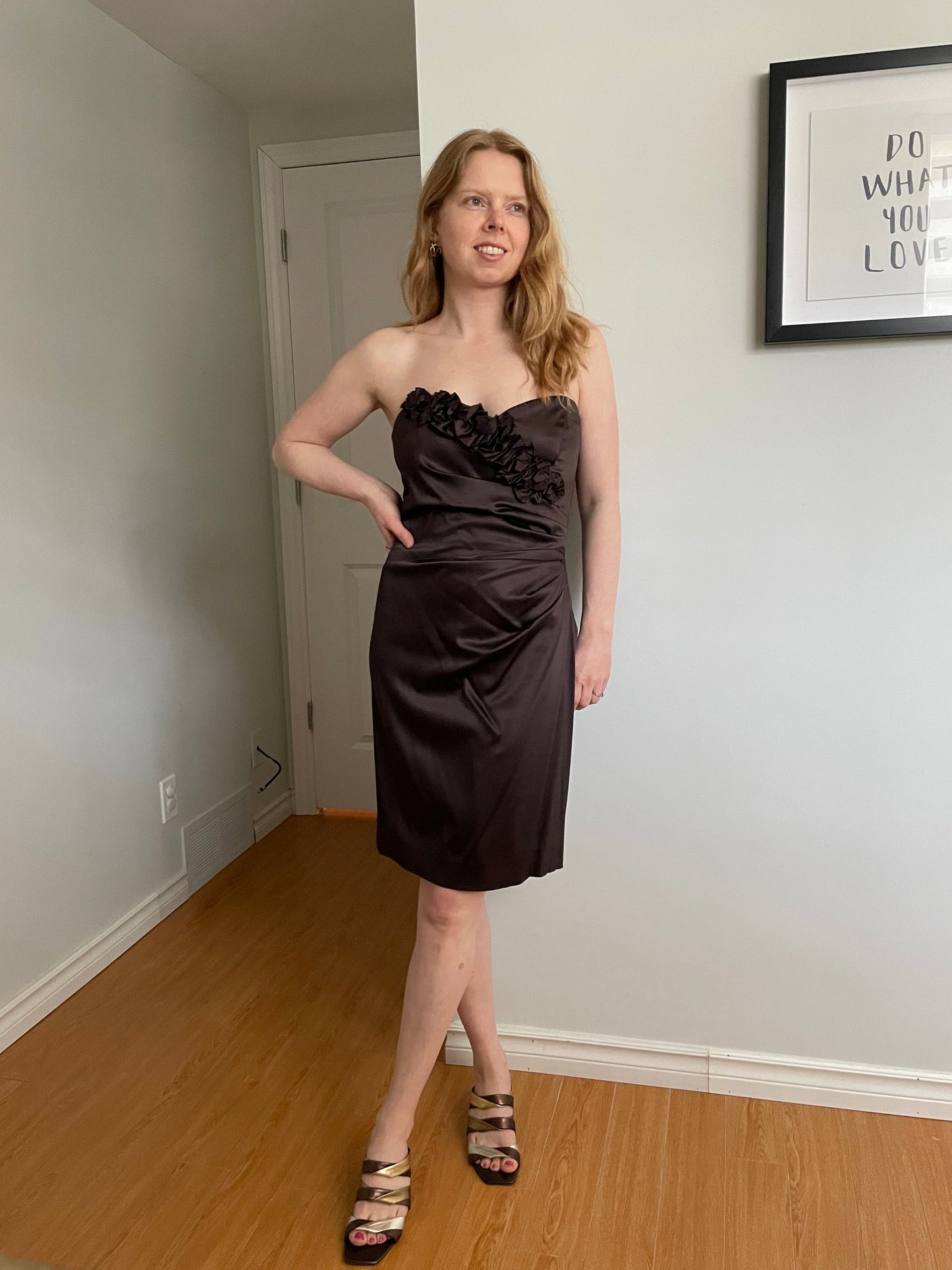 Le Chateau Brown Strapless Rosette Satin Cocktail Dress - Small/Medium (Copy)