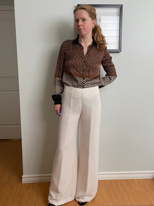Oscar de la Renta Cream Wide Leg Tailored Trousers – Size 6