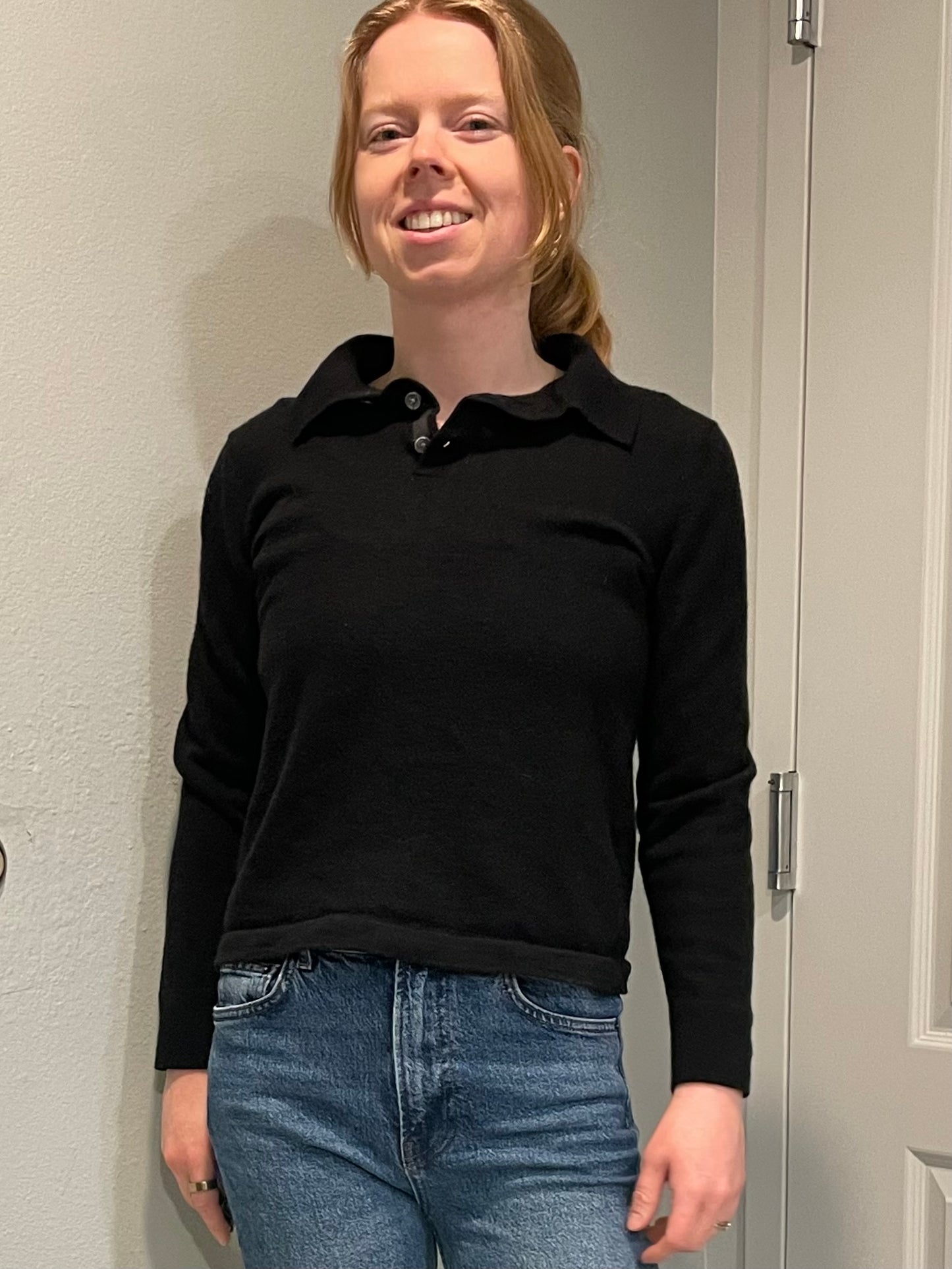 Banana Republic Black Italian Merino Wool Collared Sweater – Small