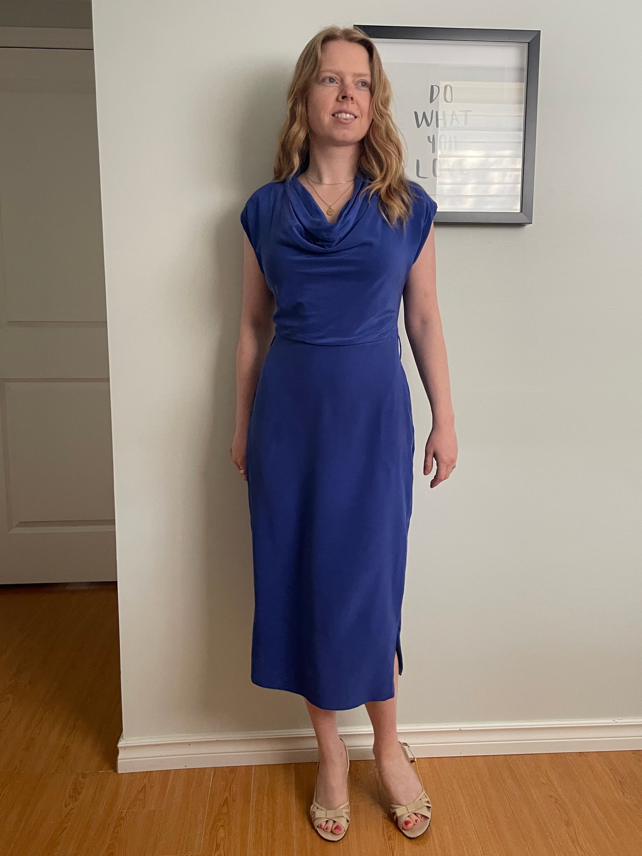 Ted Baker Blue 100% Silk Sheath Midi Dress