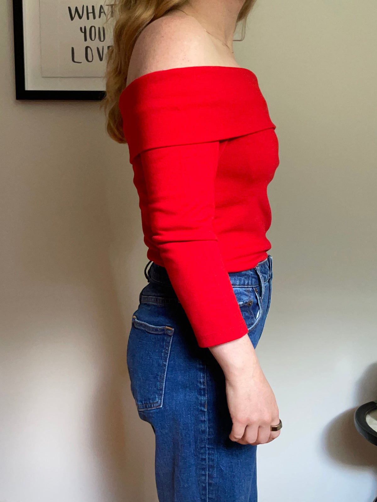 By Anthropologie Bright Red Fold-Over Off-Shoulder Top – Small