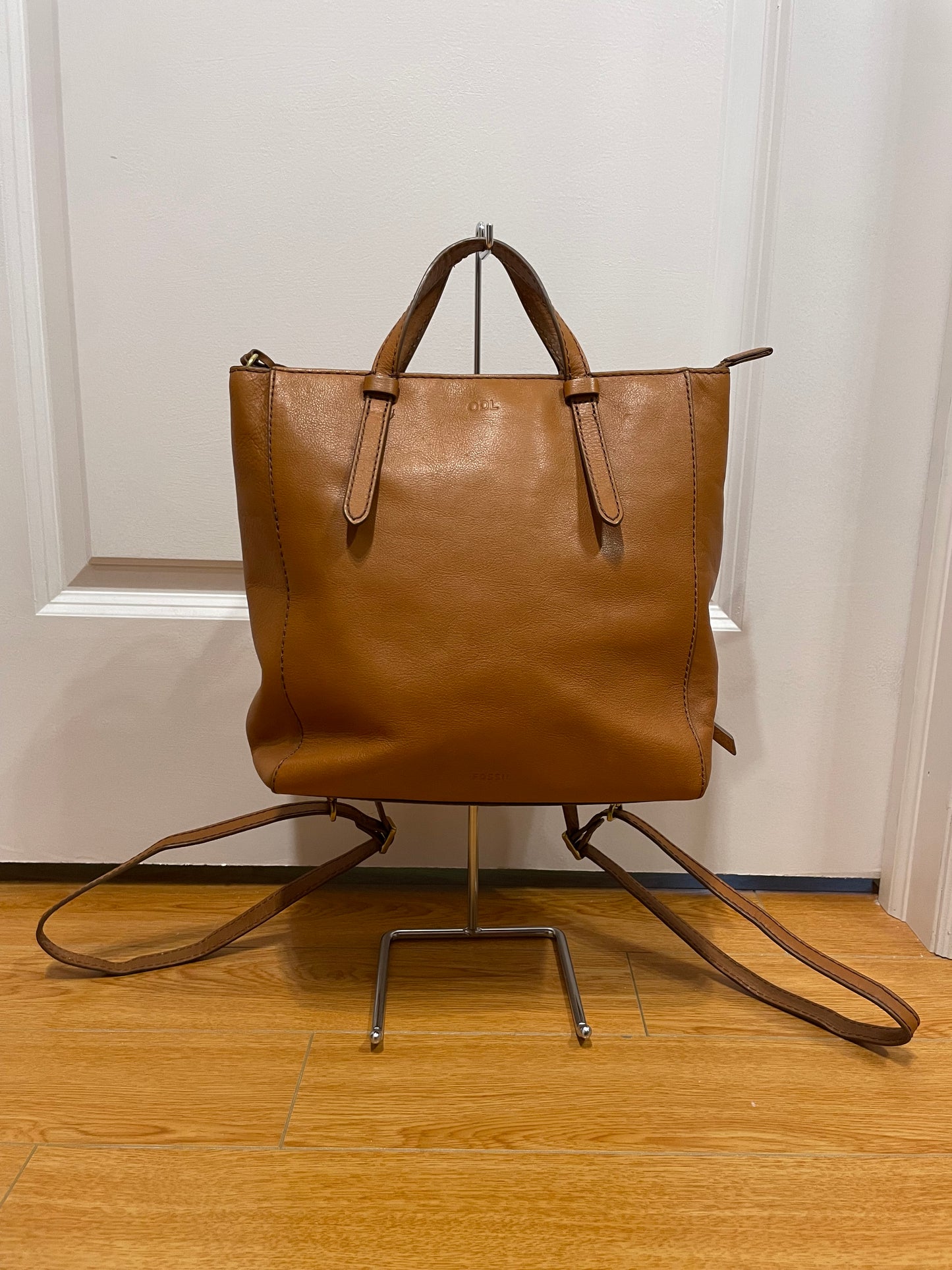 Fossil Tan Leather Convertible Backpack Tote