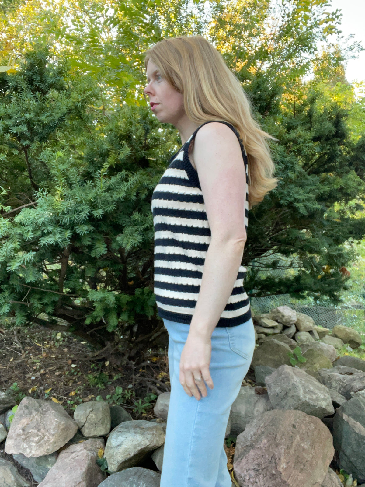 Bailey/44 Black & Ivory Striped Knit Sweater Vest – Large