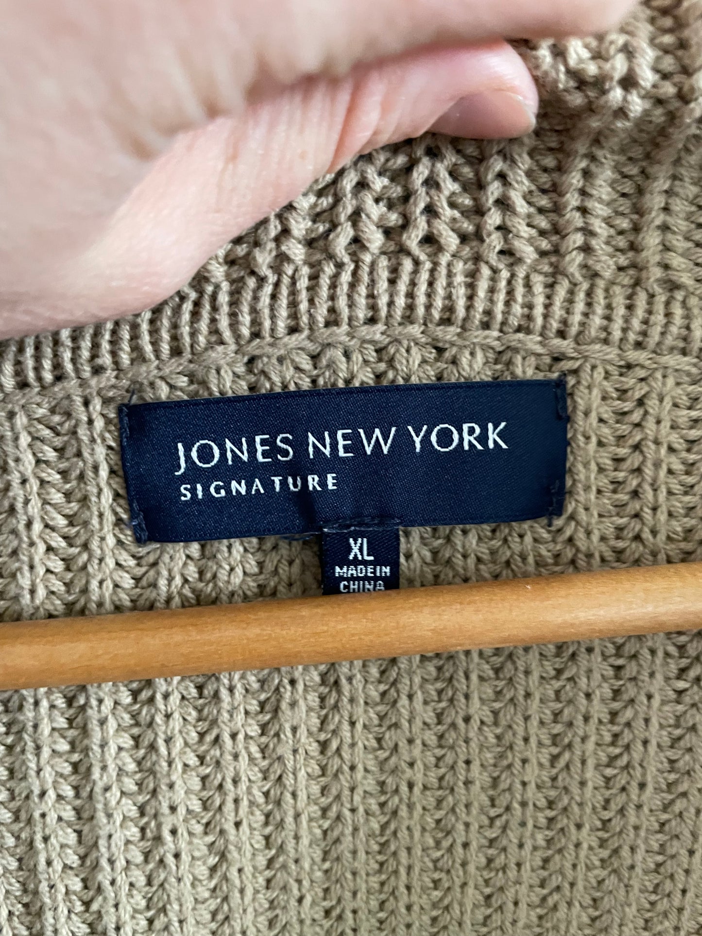 Jones New York Signature Tan Ribbed Knit Open Cardigan Sweater – XL