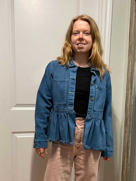 Mud Pie Blue Denim Peplum Jacket – Size Small