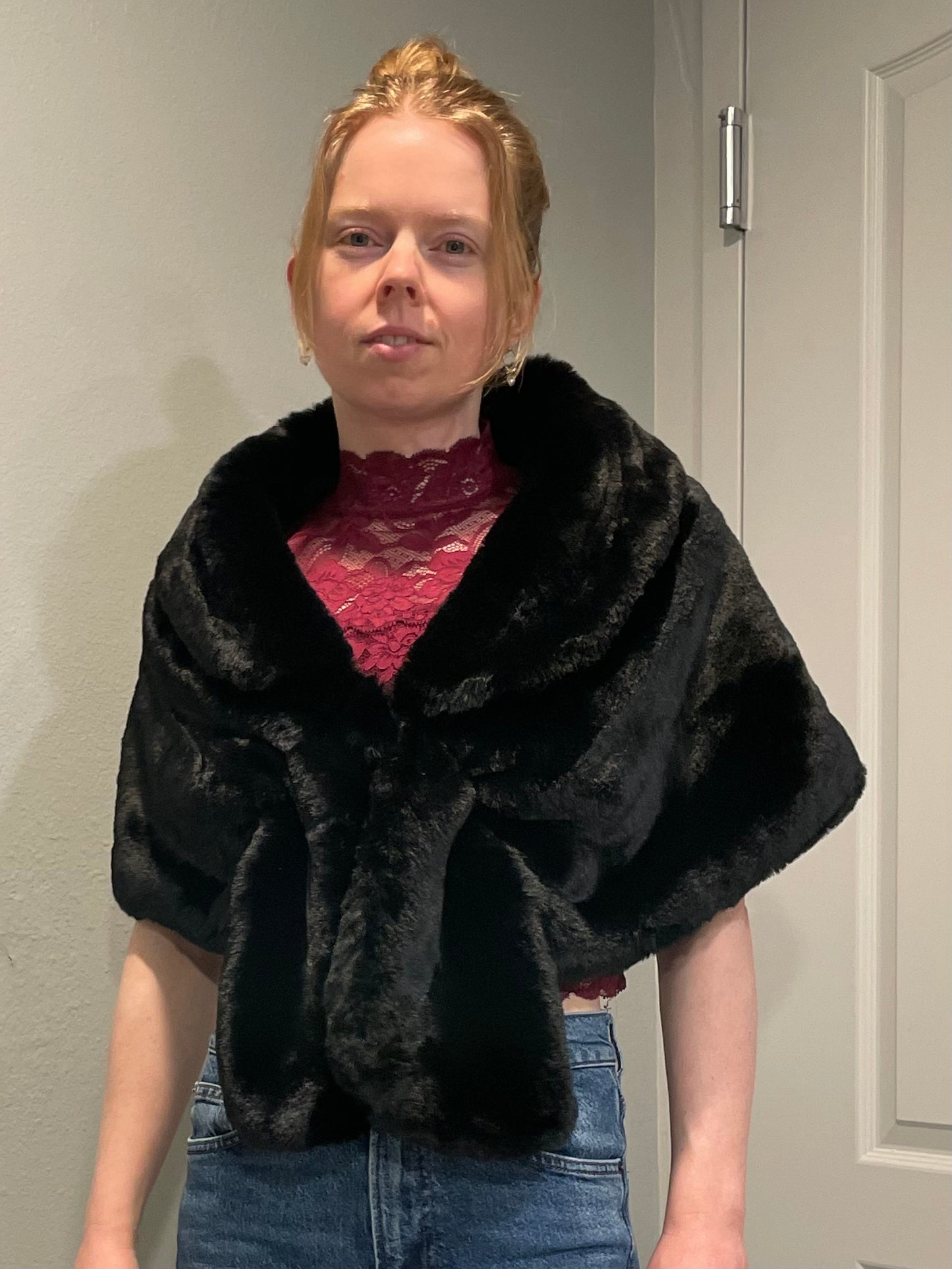 Caracilia Black Faux Fur Shawl / Shrug – Small