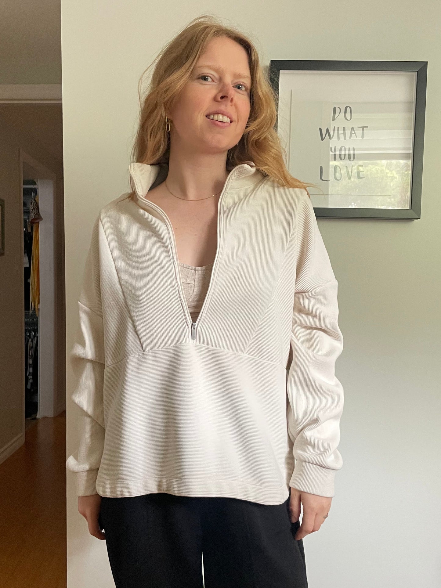 Shambhala Cream Ribbed Half-Zip Pullover Sweater - Medium