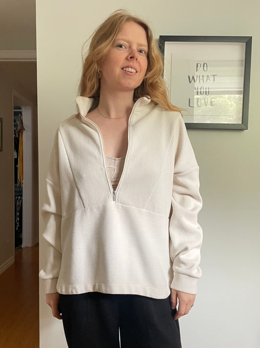 Shambhala Cream Ribbed Half-Zip Pullover Sweater - Medium