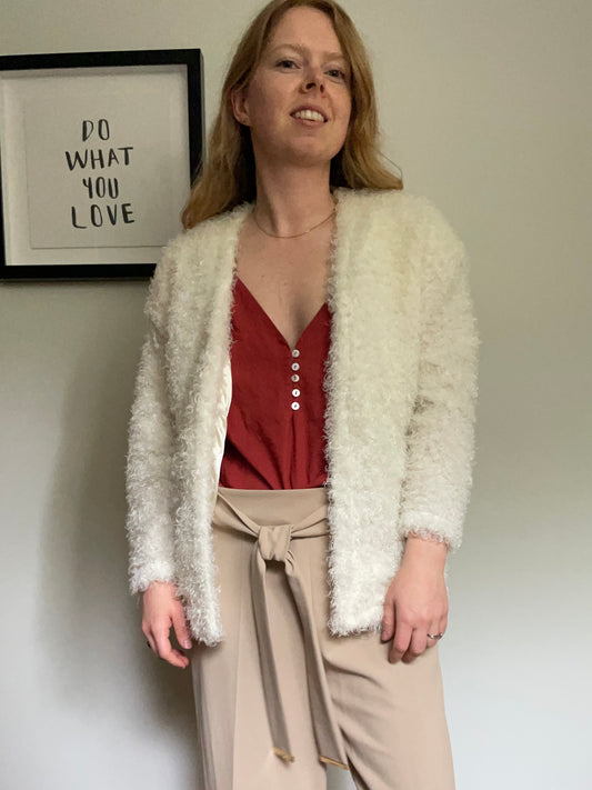 Ivory Fuzzy Open-Front Jacket – M/L