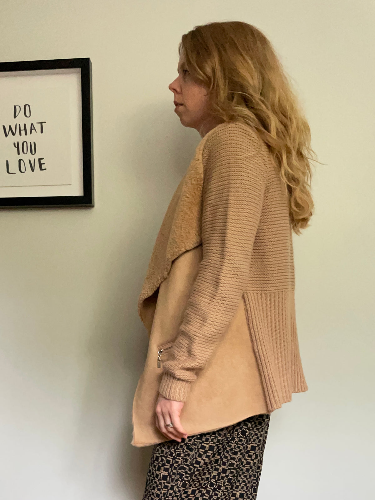 Twelfth Love Camel Faux-Suede Shearling Open-Front Coatigan – S/M