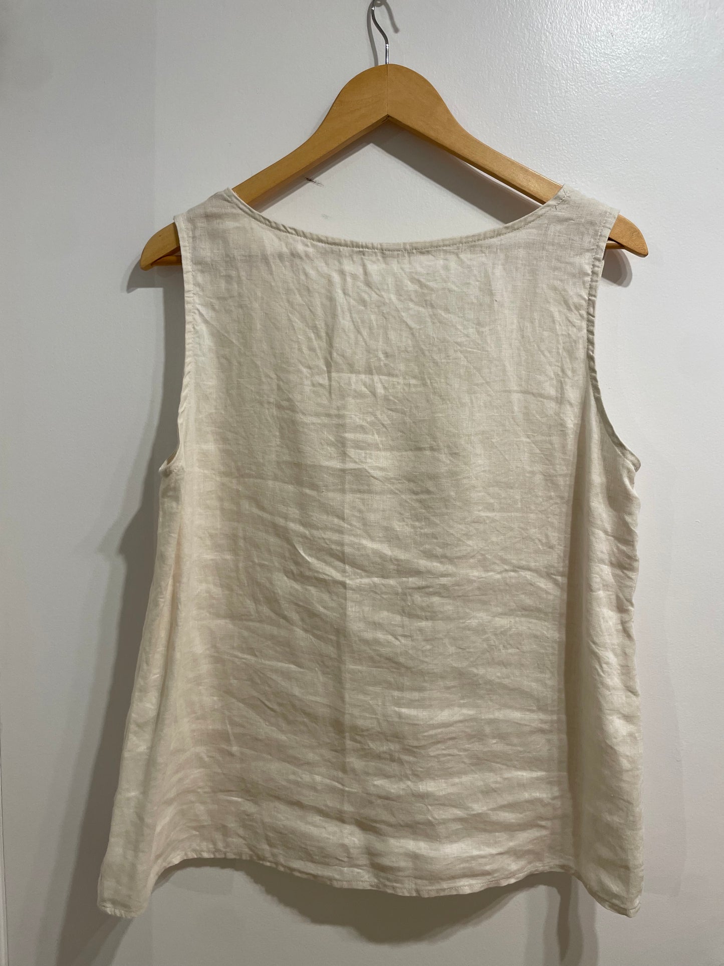 Oatmeal 100% Linen Sleeveless V-Neck Top - Large