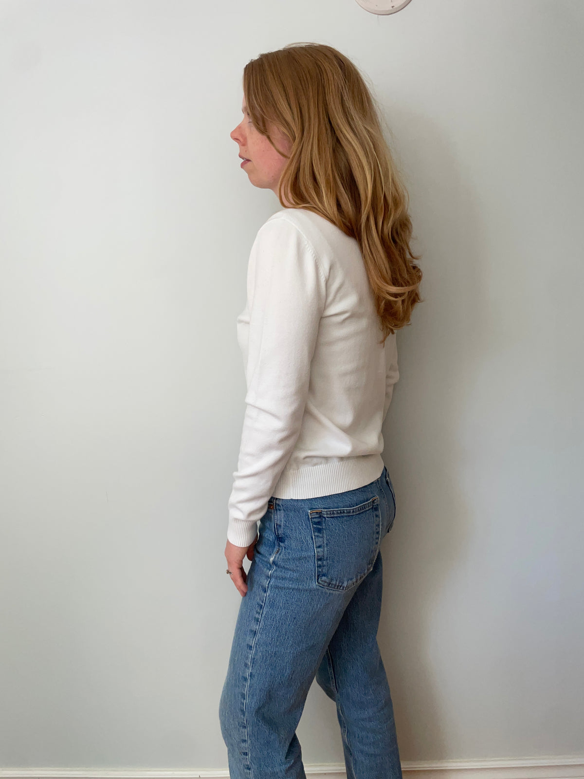 Lands’ End Cream Cotton Crewneck Sweater - Small
