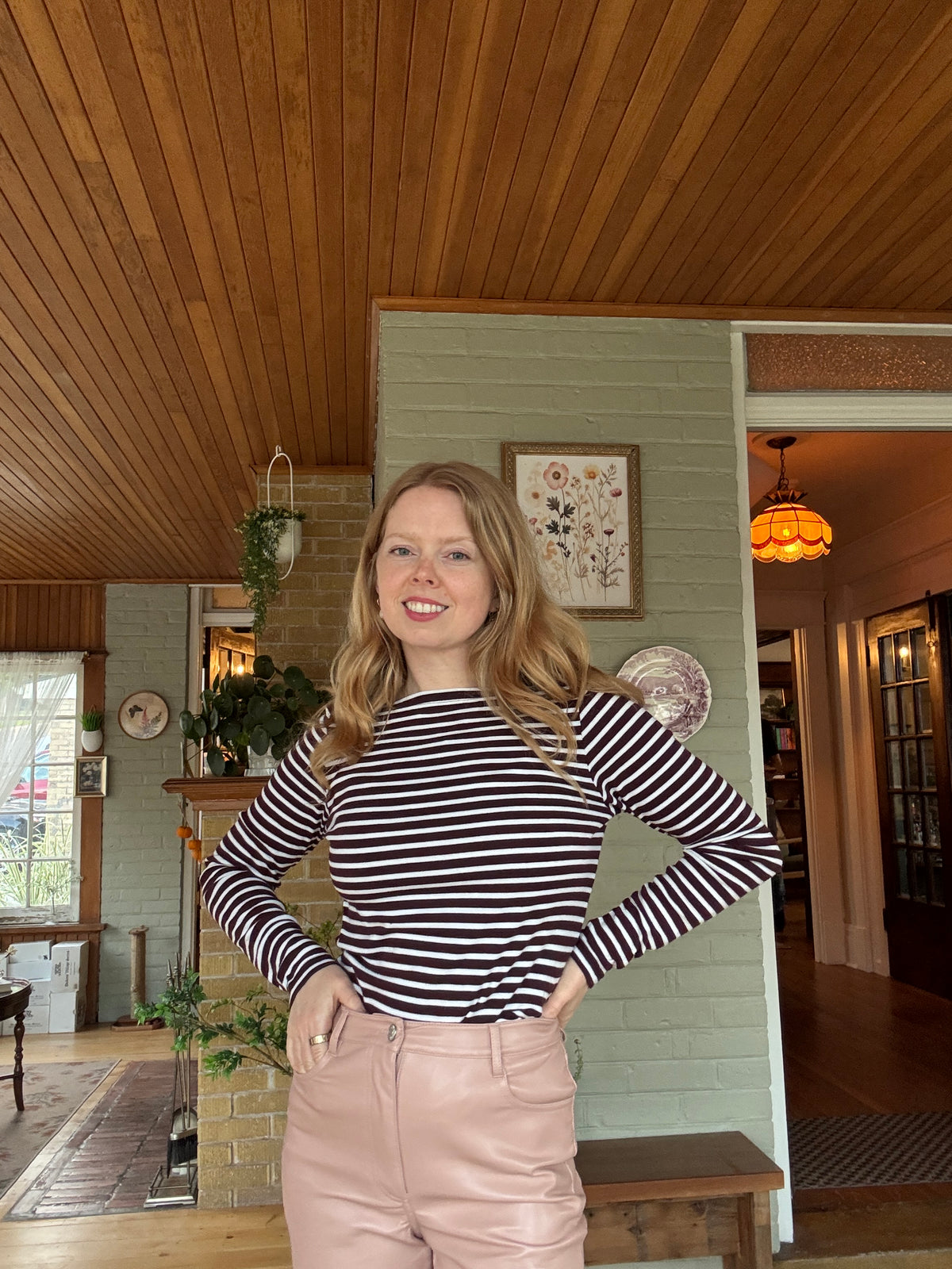 Gap Brown & White Striped Cotton Long Sleeve Top – Medium