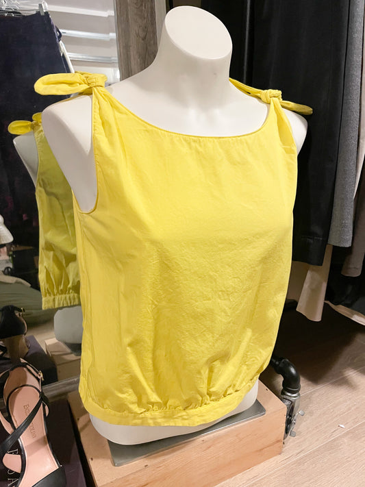 Zara Trafaluc Yellow 100% Cotton Bow Shoulder Button Back Sleeveless Top - Small