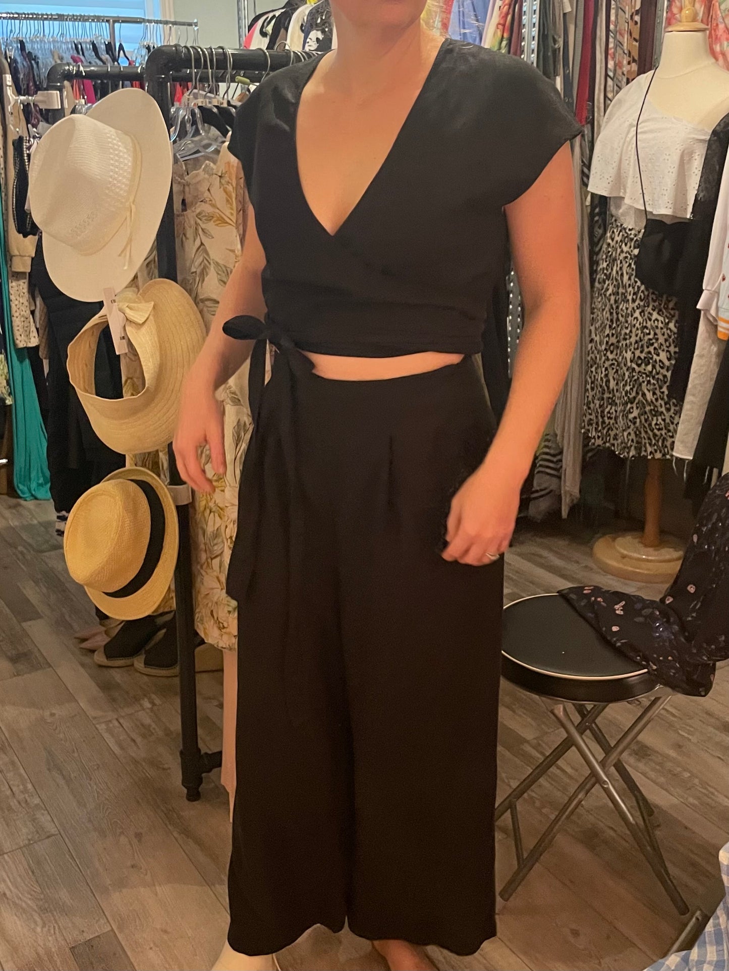 Wilfred Black Cairo Brax Linen Blend Wrap Jumpsuit - Size 6
