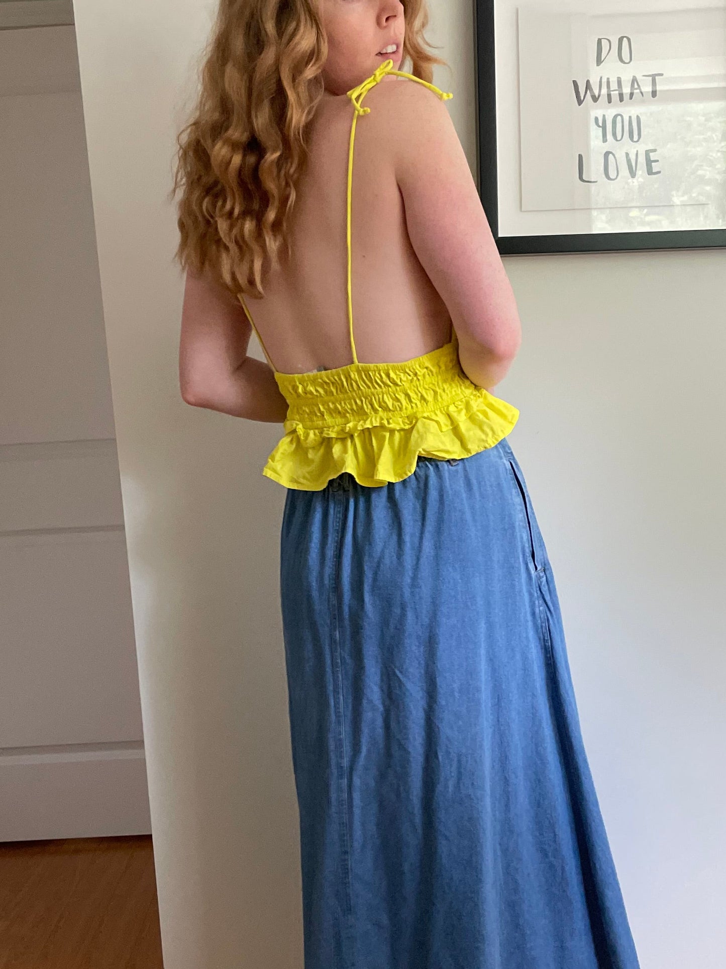Sim & Sam Neon Yellow Cotton Smocked Crop Top – M/L