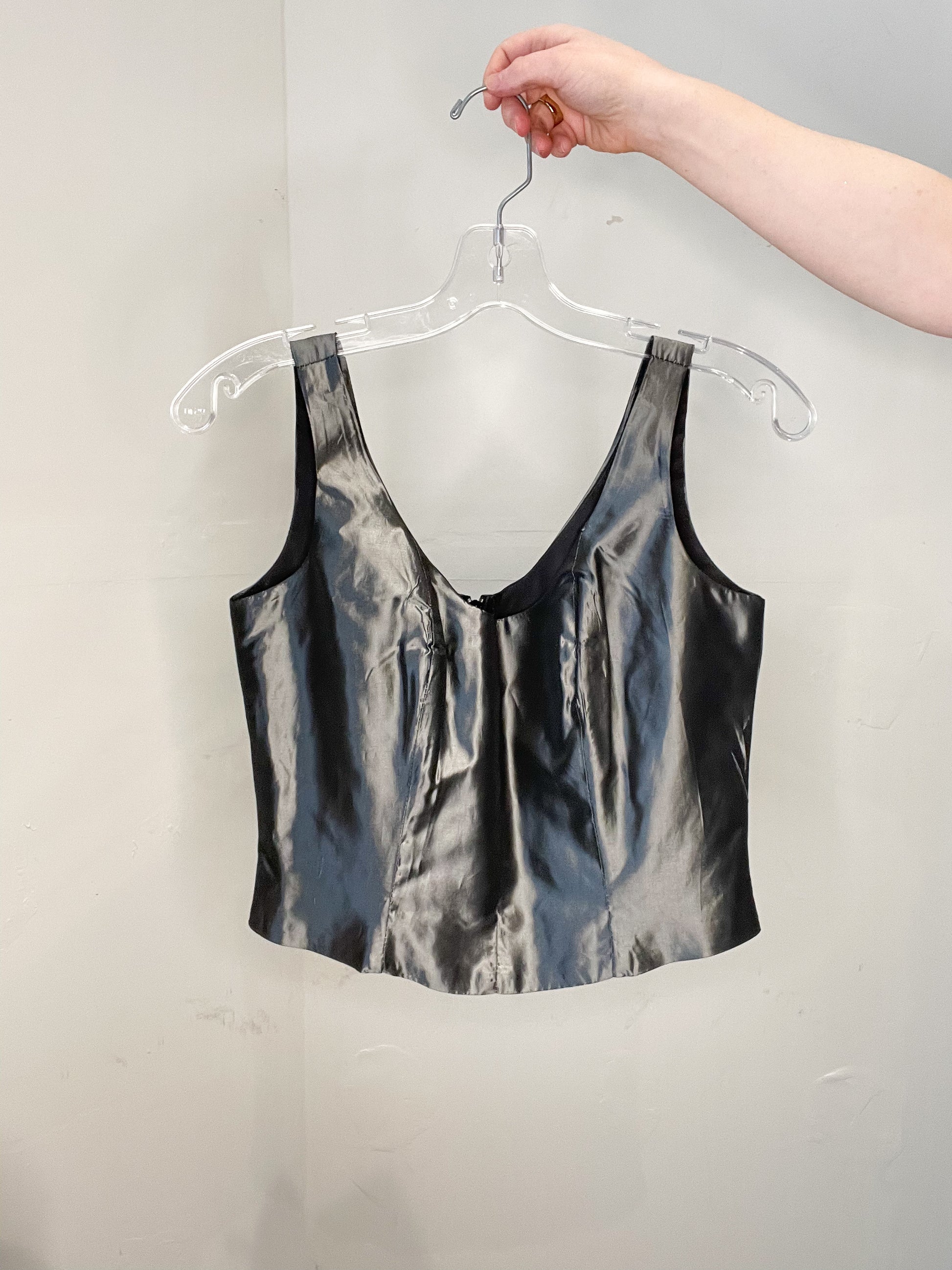 Vintage 90's Silver Satin Cropped Corset Top - Small – Le Prix Fashion &  Consulting