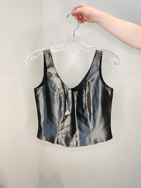 Vintage 90's Silver Satin Cropped Corset Top - Small