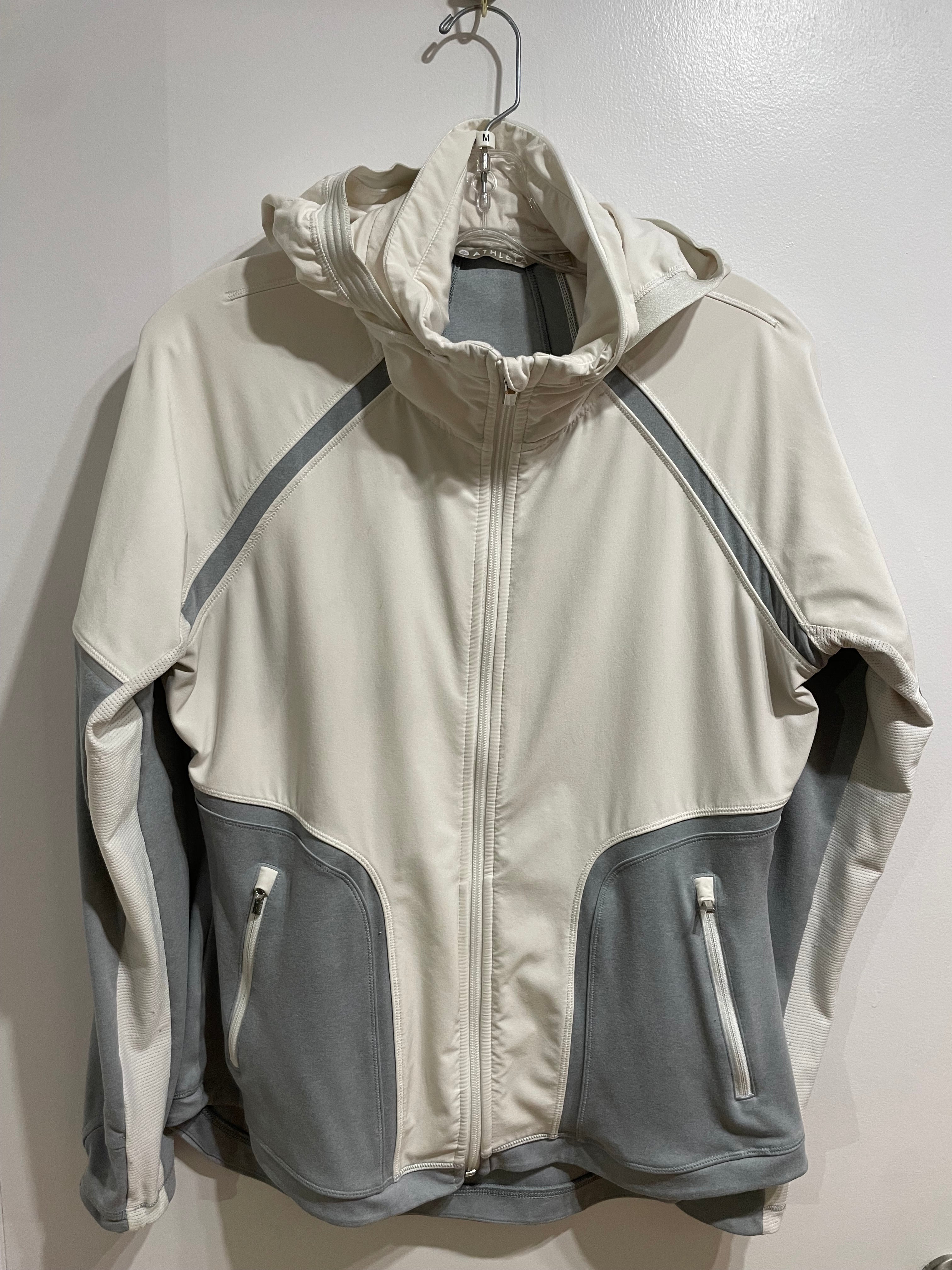 Athleta Cream & Grey Performance Zip-Up Hooded Jacket – Size