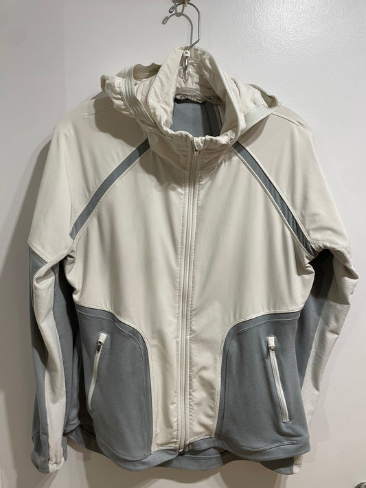 Athleta Cream & Grey Performance Zip-Up Hooded Jacket – Size Medium