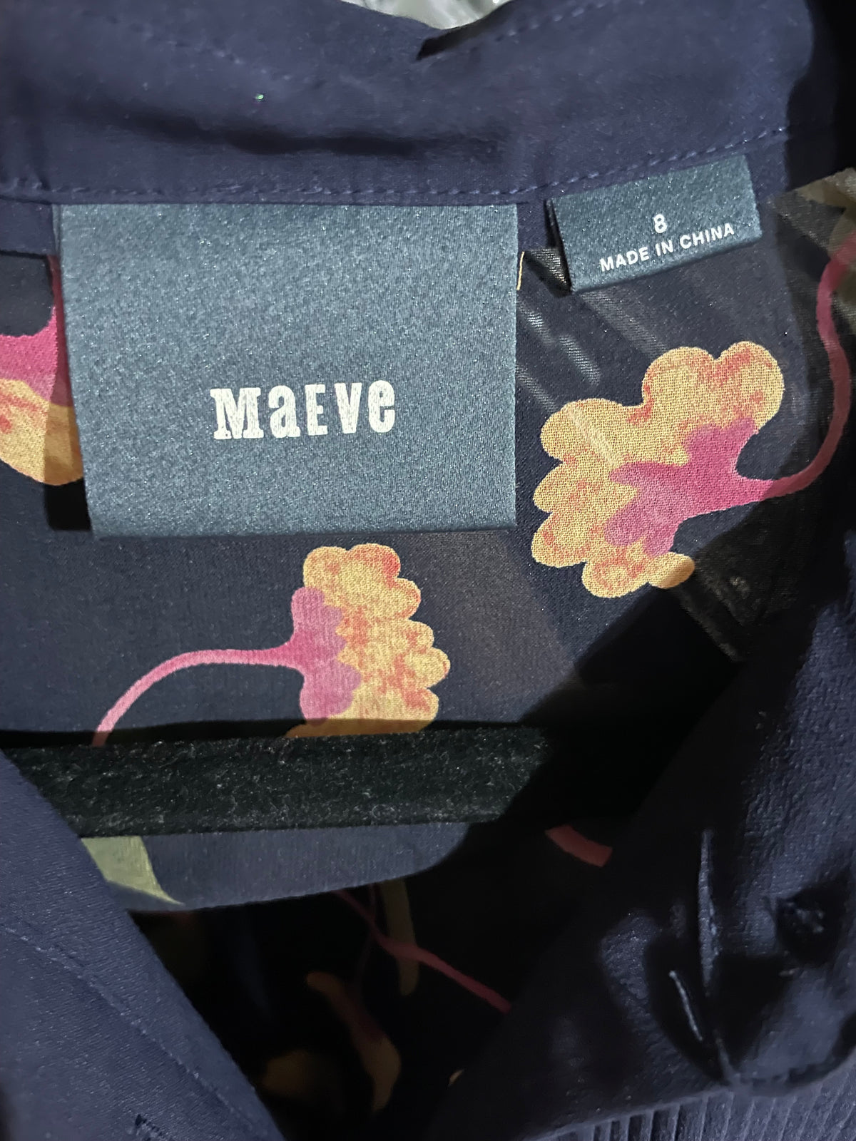 Maeve Navy Floral Sheer High-Low Button-Down Tunic – Size 8